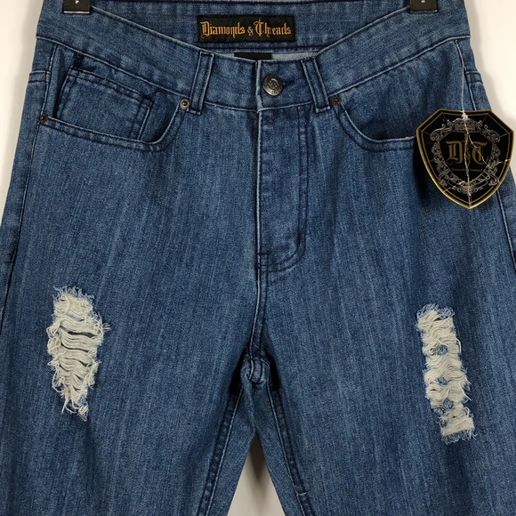 Diamond & Threads Rodeo Blue Distressed Denim Jeans Size 28 - Picture 3 of 12